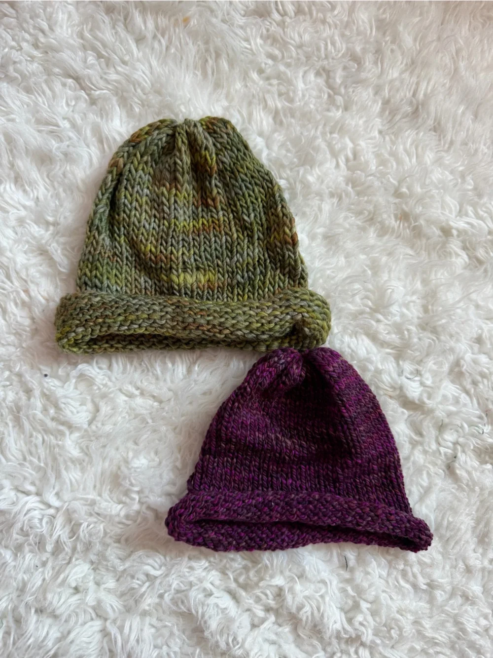 HandKnit Baby/Toddler Beanies  - Purple and Olive